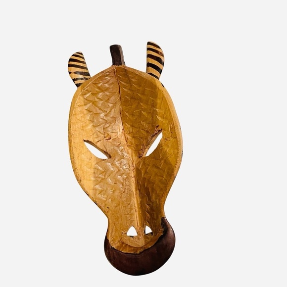African Wooden Zebra Head Mask Painted Hand Carved Hanging Wall Art Decor - Picture 7 of 13